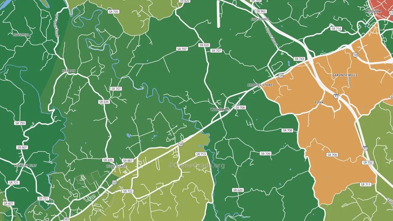 Woodlawn, VA Map of Vehicle Theft Rates