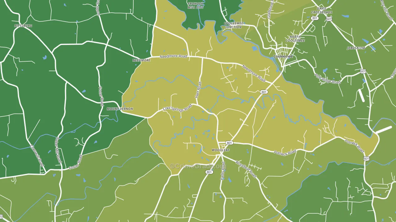 Woodleaf, NC Map of Vehicle Theft Rates