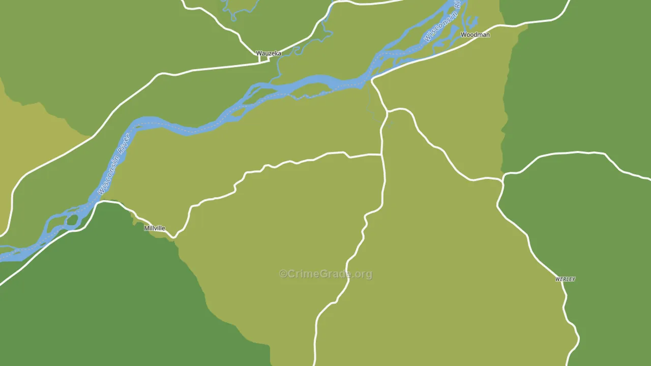 Woodman, WI Map of Vehicle Theft Rates