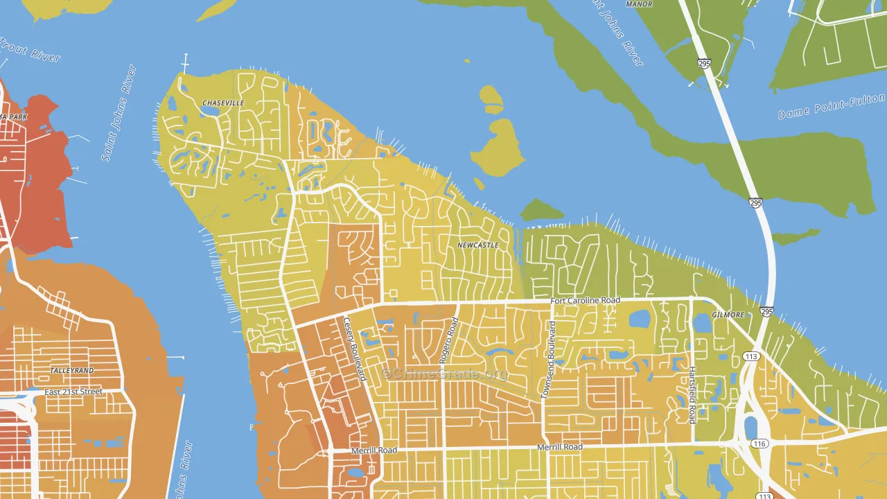 Woodmere, Jacksonville, FL Map of Vehicle Theft Rates