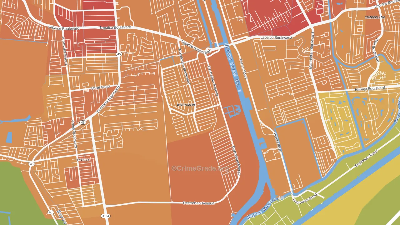 Woodmere, LA Map of Vehicle Theft Rates