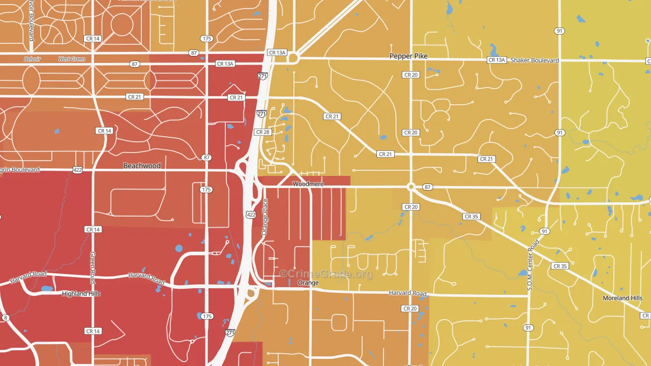 Woodmere, OH Map of Vehicle Theft Rates