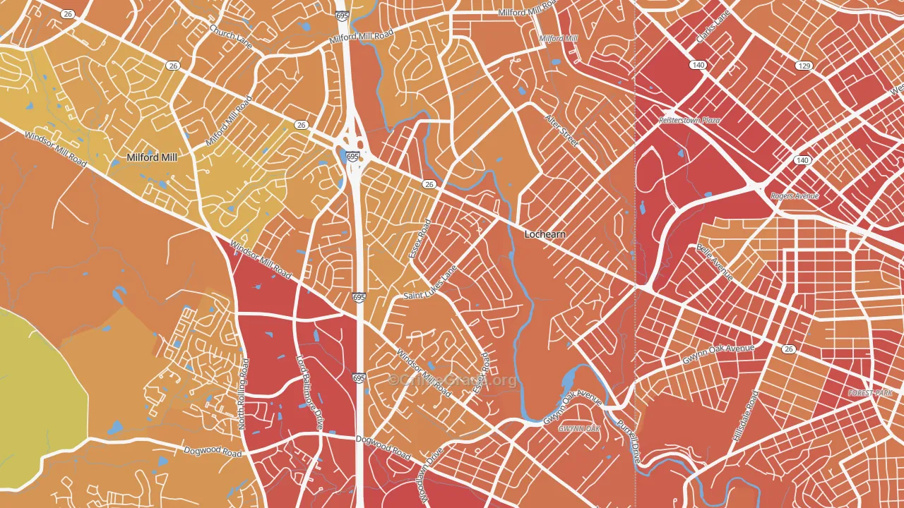 Woodmoor, Lochearn, MD Map of Vehicle Theft Rates