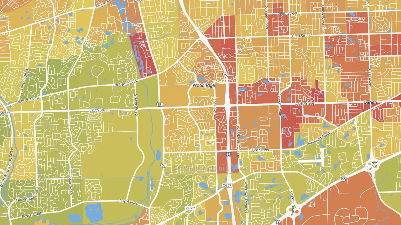 Woodridge, IL Map of Vehicle Theft Rates
