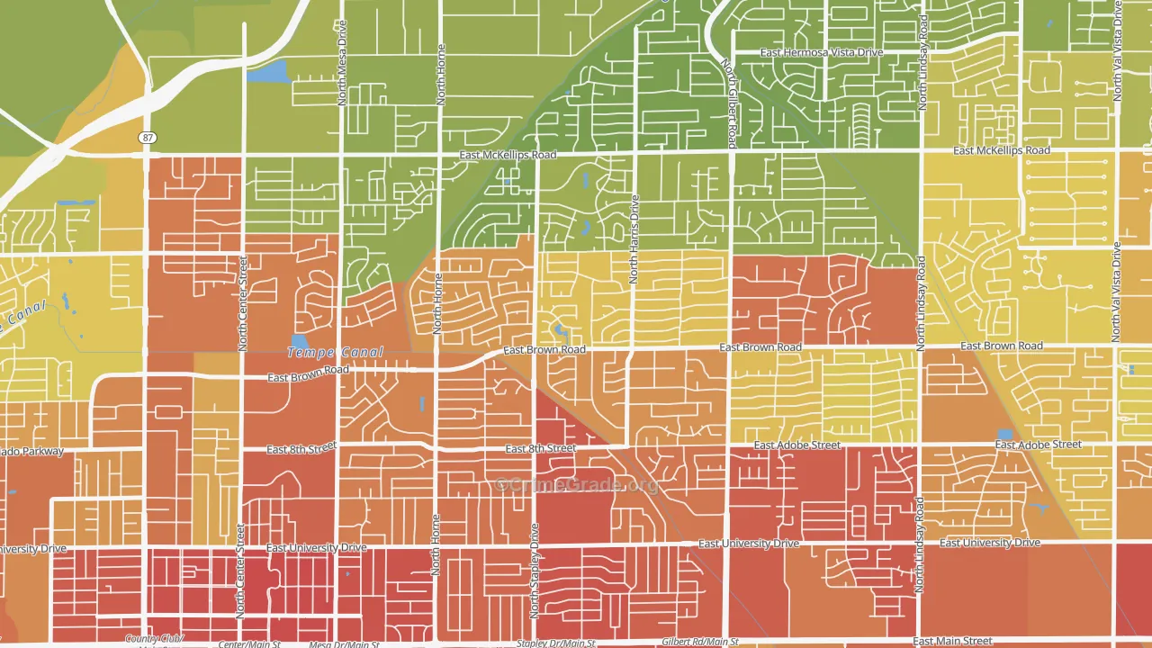 Woodridge Lakes, Mesa, AZ Map of Vehicle Theft Rates
