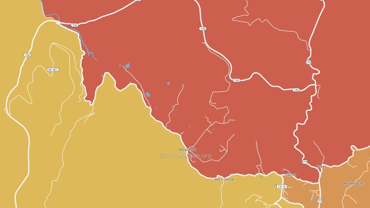 Woodrow, WV Map of Vehicle Theft Rates