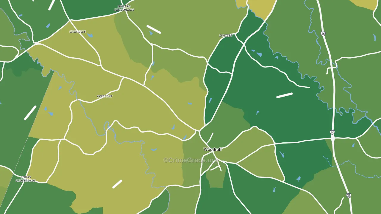 Woodruff, SC Map of Vehicle Theft Rates