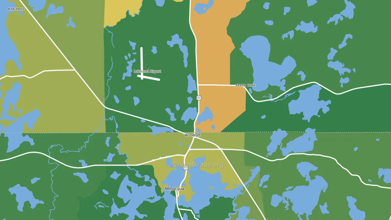 Woodruff, WI Map of Vehicle Theft Rates