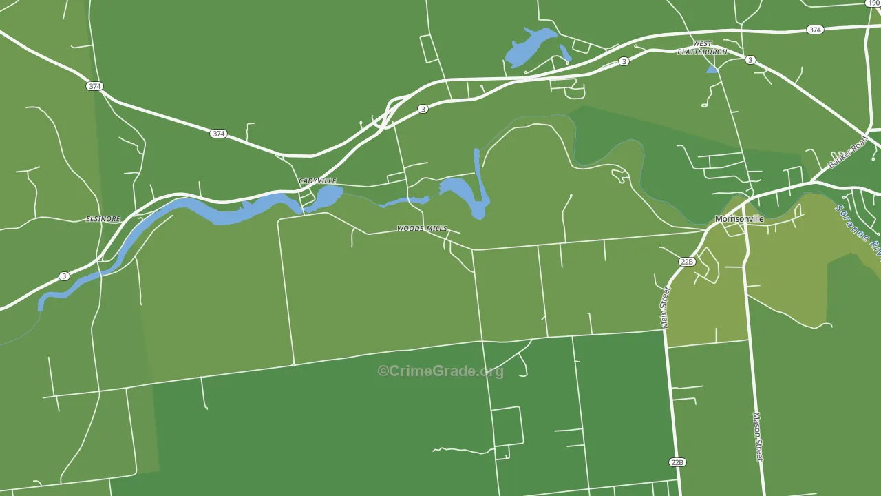 Woods Mills, NY Map of Vehicle Theft Rates