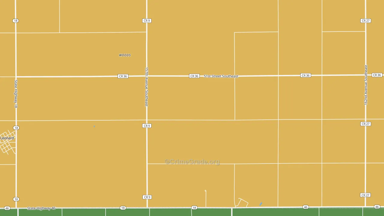 Woods, ND Map of Vehicle Theft Rates