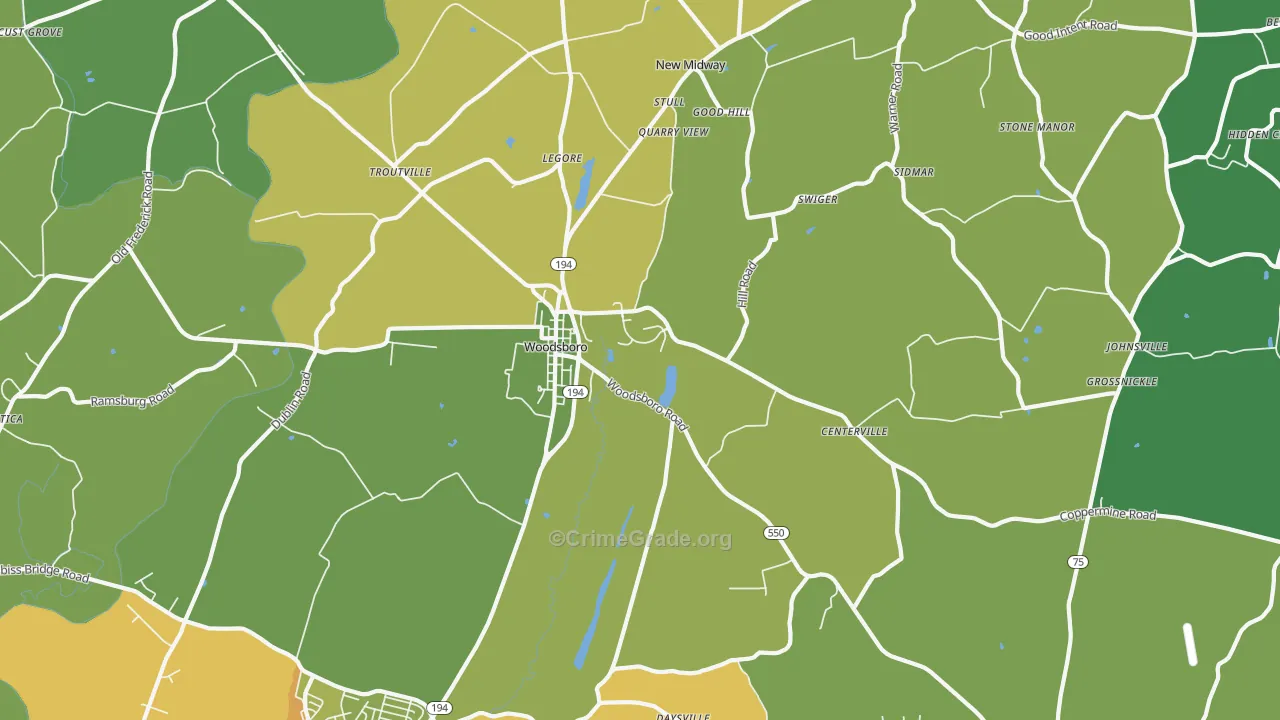 Woodsboro, MD Map of Vehicle Theft Rates