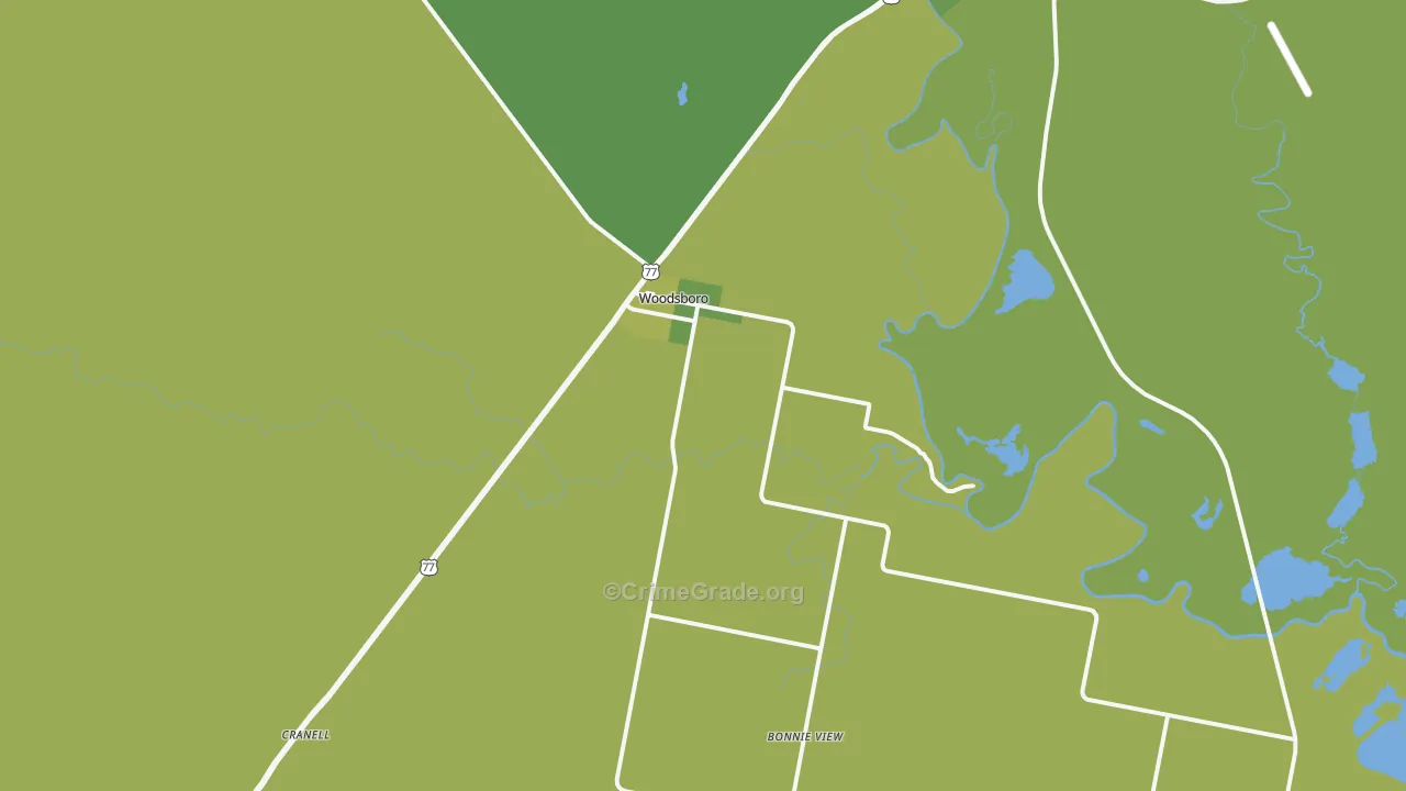 Woodsboro, TX Map of Vehicle Theft Rates