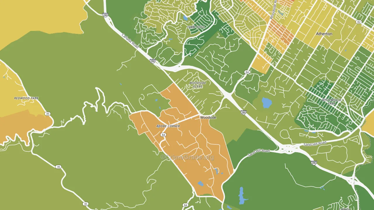 Woodside, CA Map of Vehicle Theft Rates