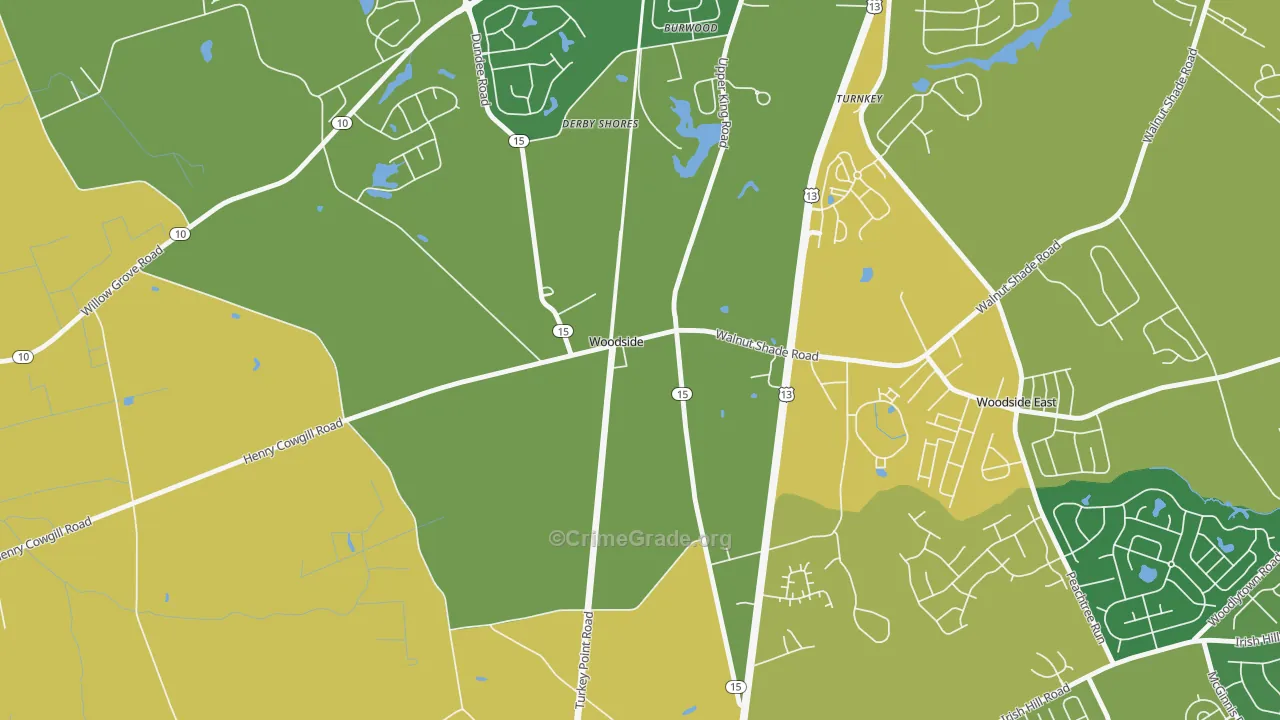 Woodside, DE Map of Vehicle Theft Rates