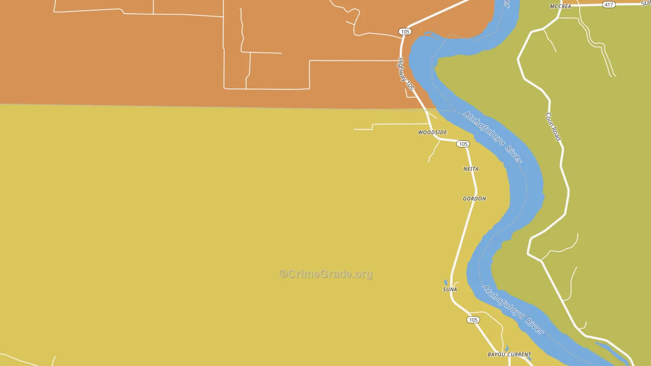 Woodside, LA Map of Vehicle Theft Rates