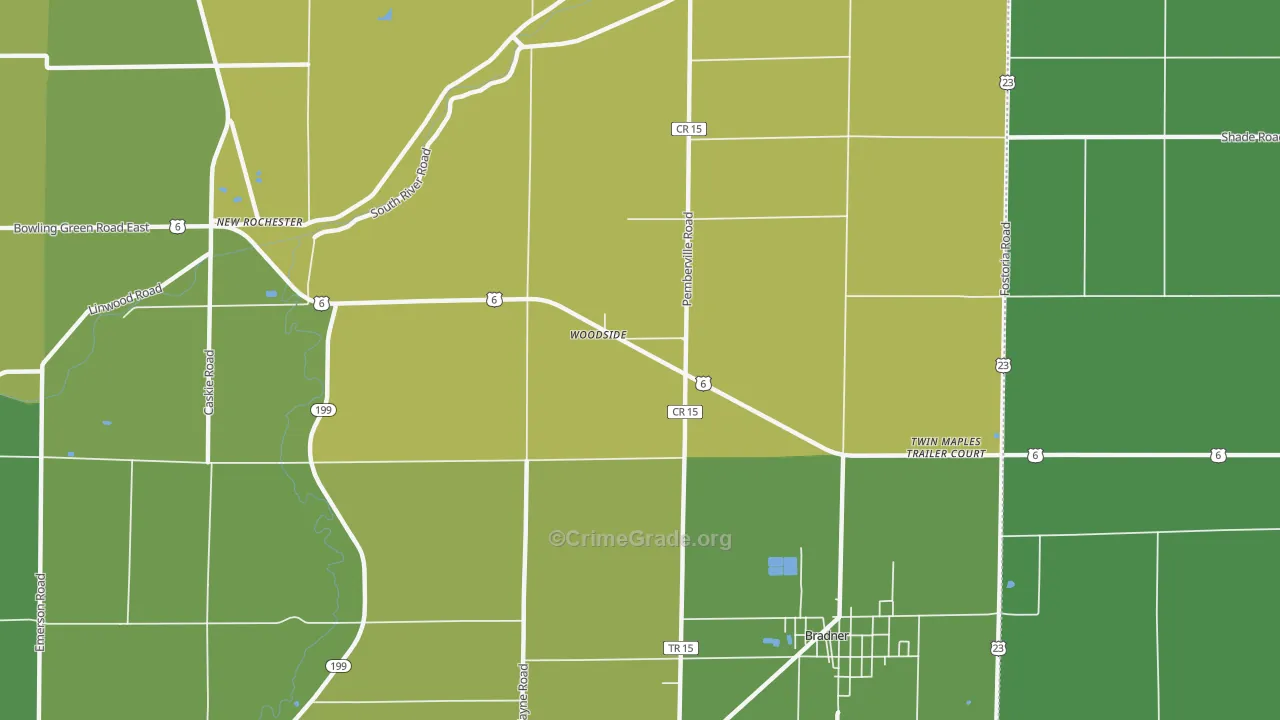 Woodside, OH Map of Vehicle Theft Rates