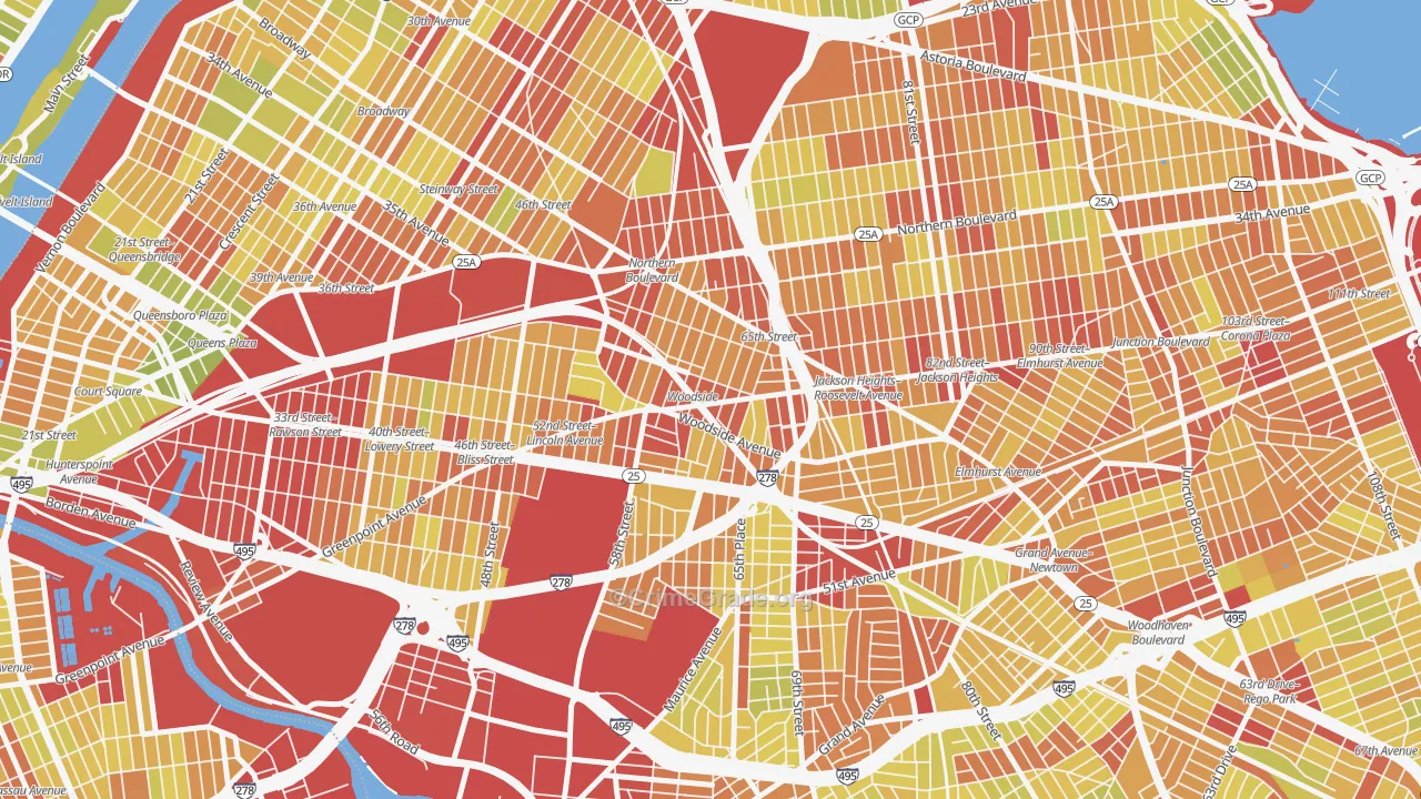 Woodside, Queens, NY Map of Vehicle Theft Rates