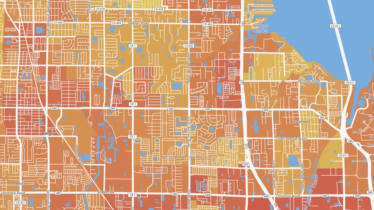 Woodside Village, Largo, FL Map of Vehicle Theft Rates