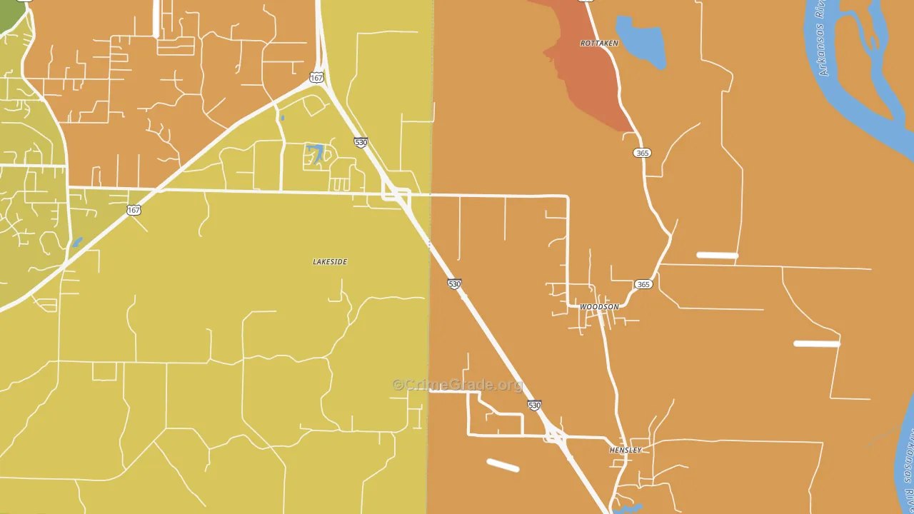 Woodson, AR Map of Vehicle Theft Rates