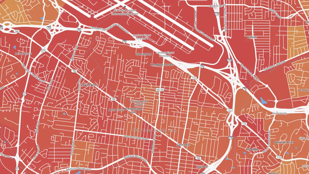 Woodson Terrace, MO Map of Vehicle Theft Rates