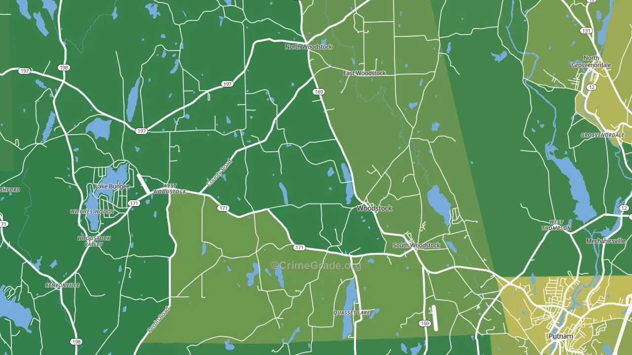 Woodstock, CT Map of Vehicle Theft Rates