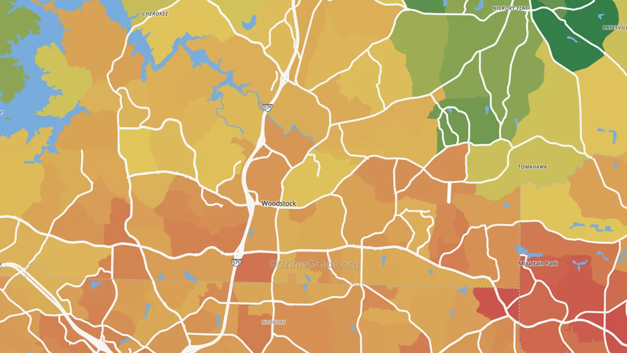 Woodstock, GA Map of Vehicle Theft Rates
