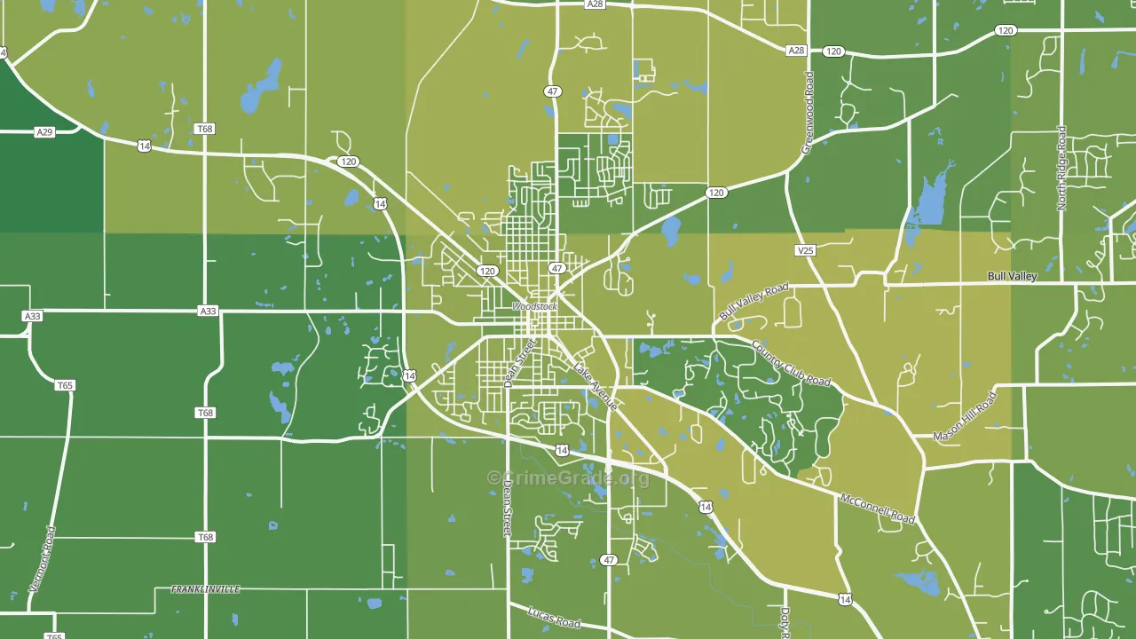 Woodstock, IL Map of Vehicle Theft Rates