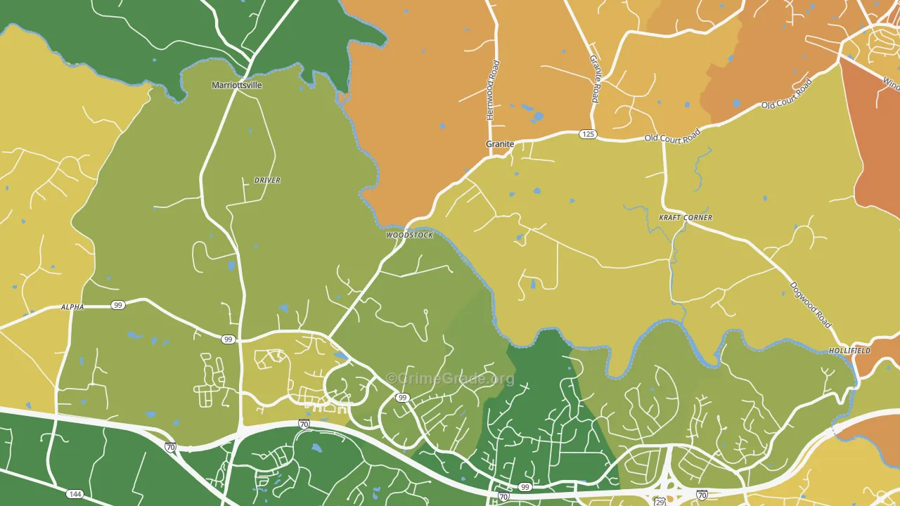 Woodstock, MD Map of Vehicle Theft Rates