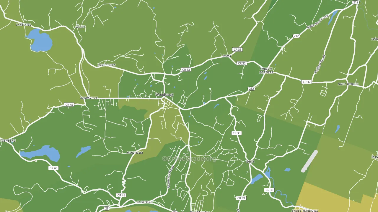 Woodstock, NY Map of Vehicle Theft Rates