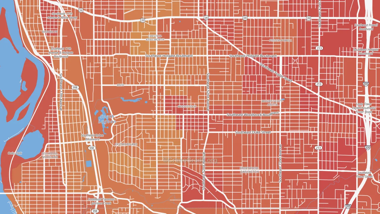 Woodstock, Portland, OR Map of Vehicle Theft Rates