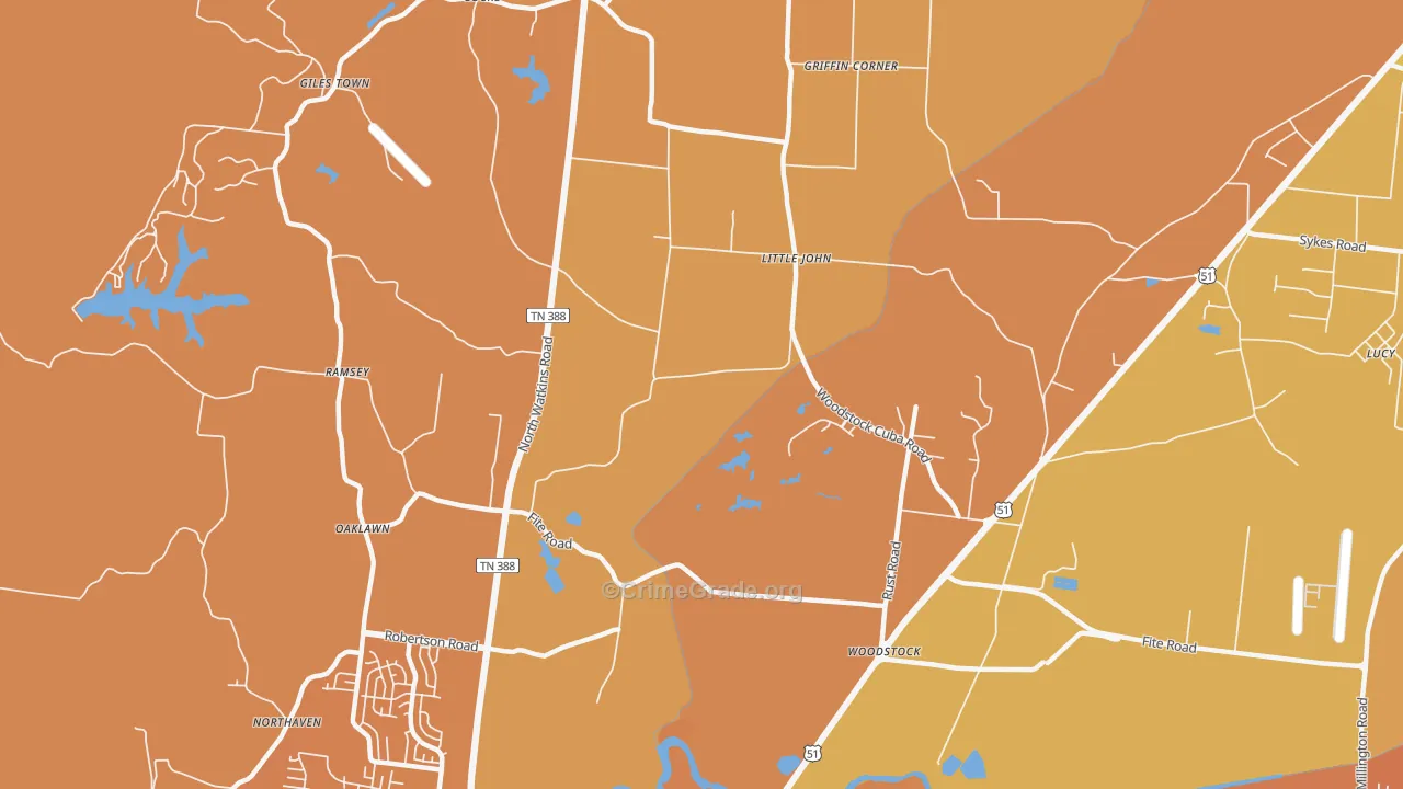 Woodstock, TN Map of Vehicle Theft Rates