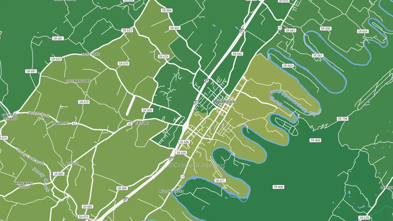 Woodstock, VA Map of Vehicle Theft Rates