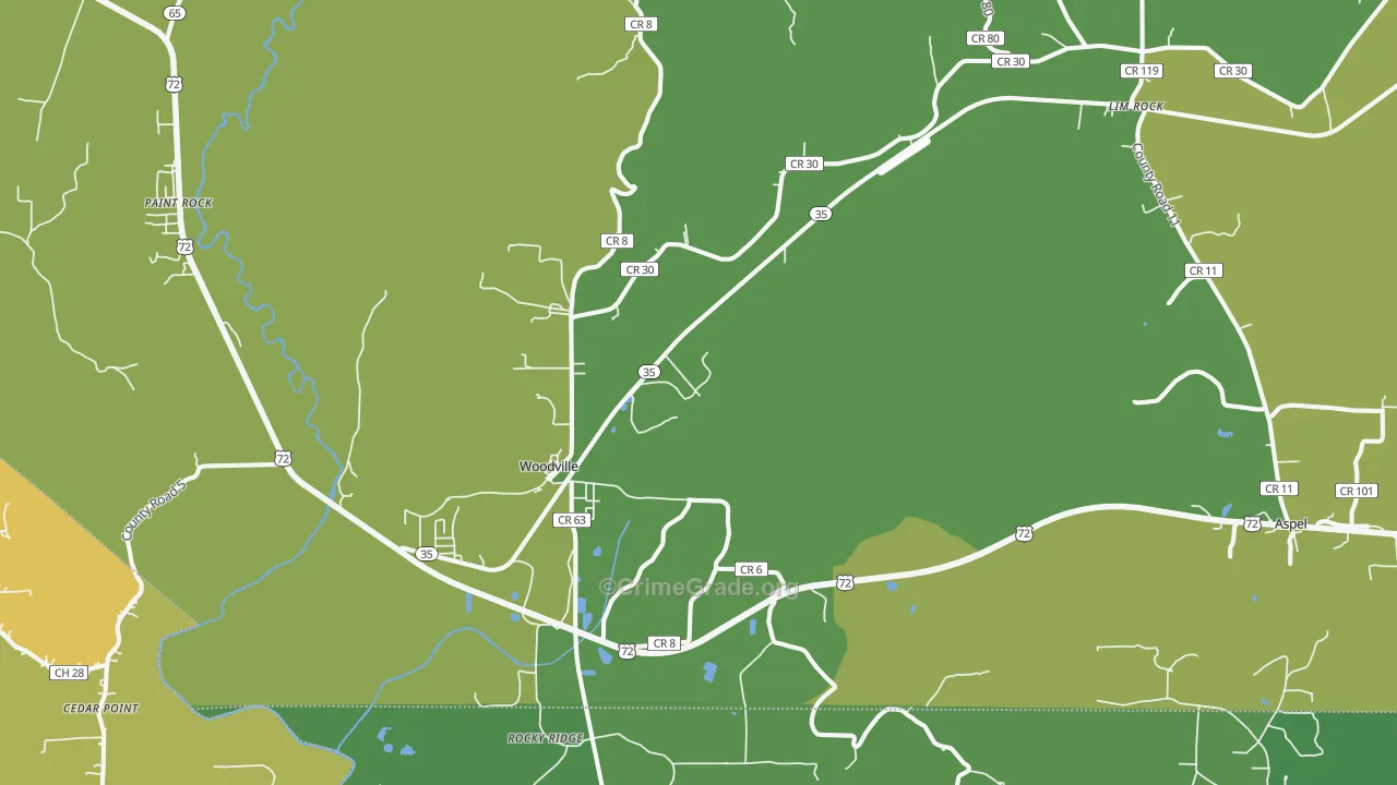 Woodville, AL Map of Vehicle Theft Rates