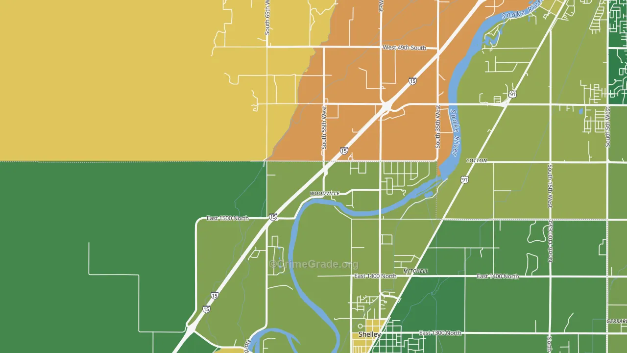 Woodville, ID Map of Vehicle Theft Rates