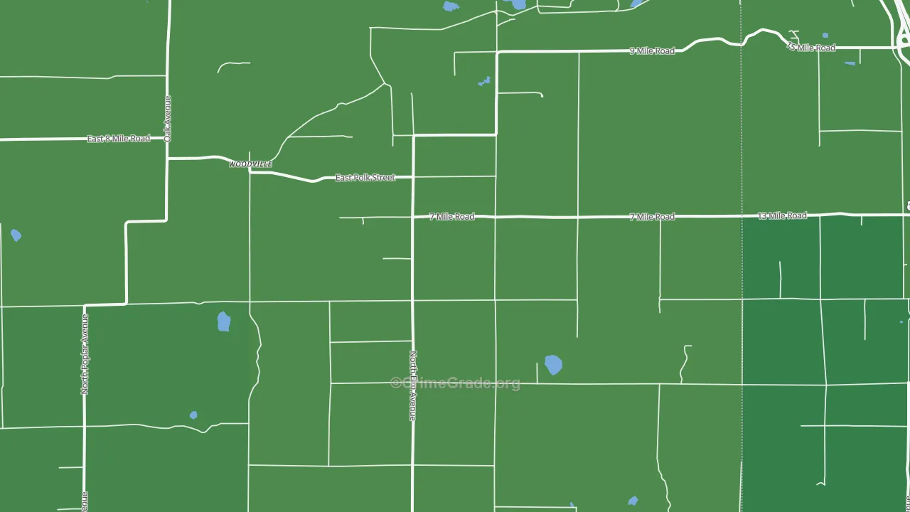 Woodville, MI Map of Vehicle Theft Rates