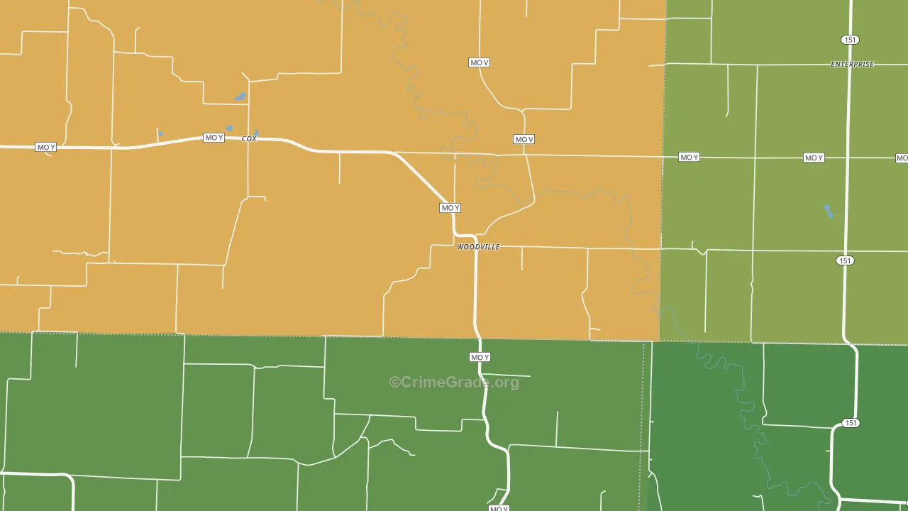 Woodville, MO Map of Vehicle Theft Rates