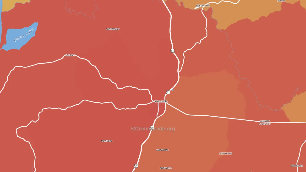 Woodville, MS Map of Vehicle Theft Rates