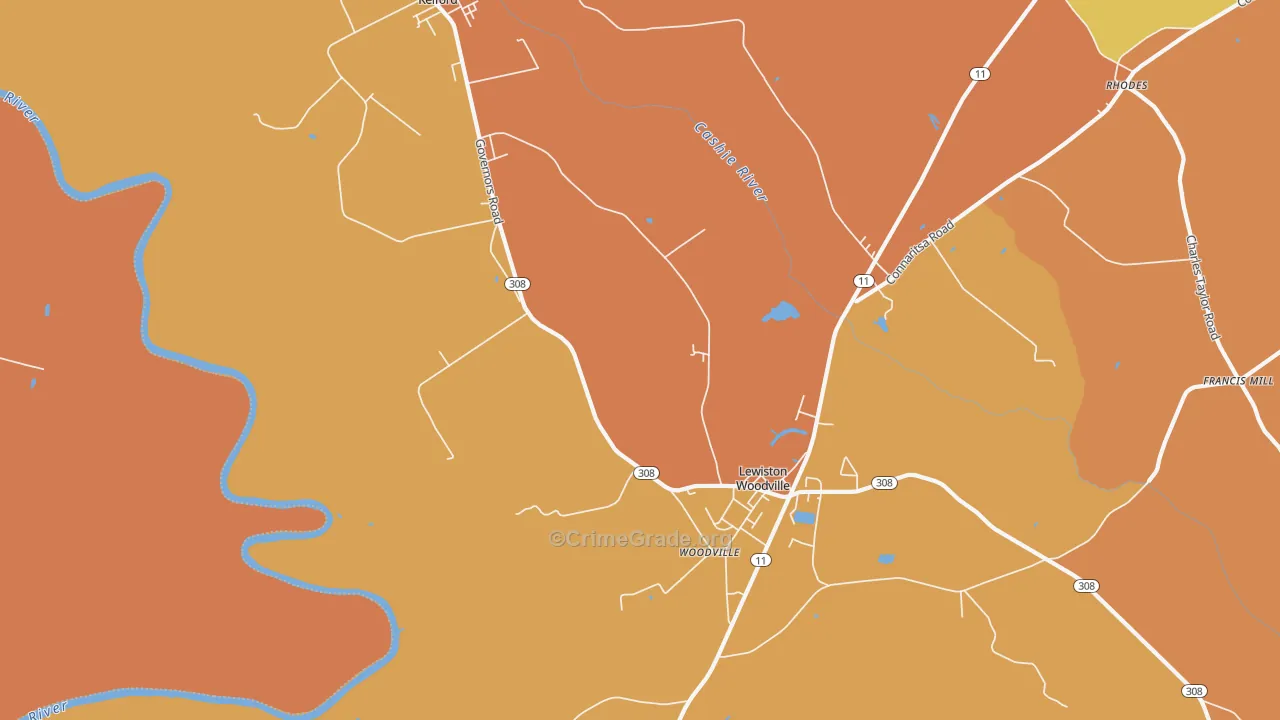 Woodville, NC Map of Vehicle Theft Rates