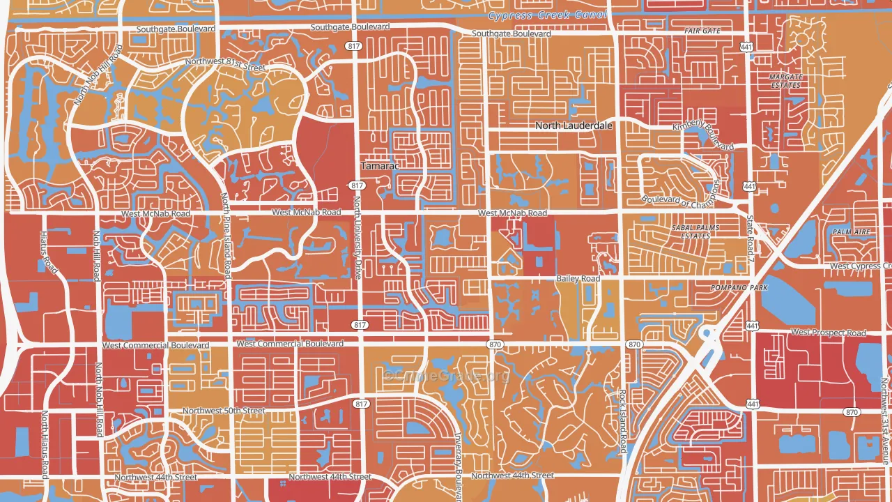 Woodville, North Lauderdale, FL Map of Vehicle Theft Rates