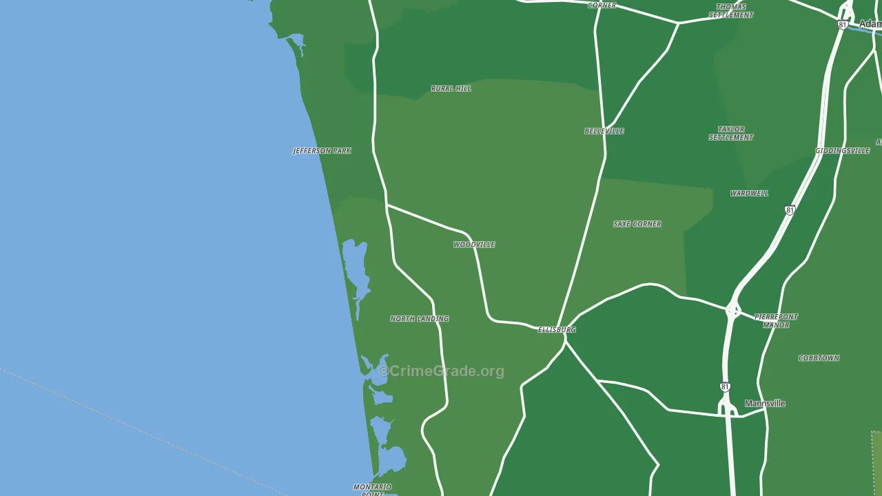 Woodville, NY Map of Vehicle Theft Rates