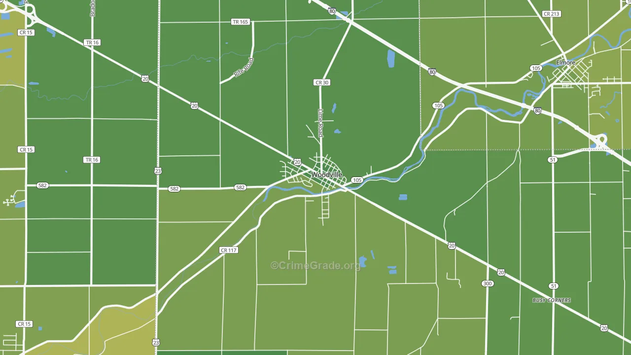 Woodville, OH Map of Vehicle Theft Rates