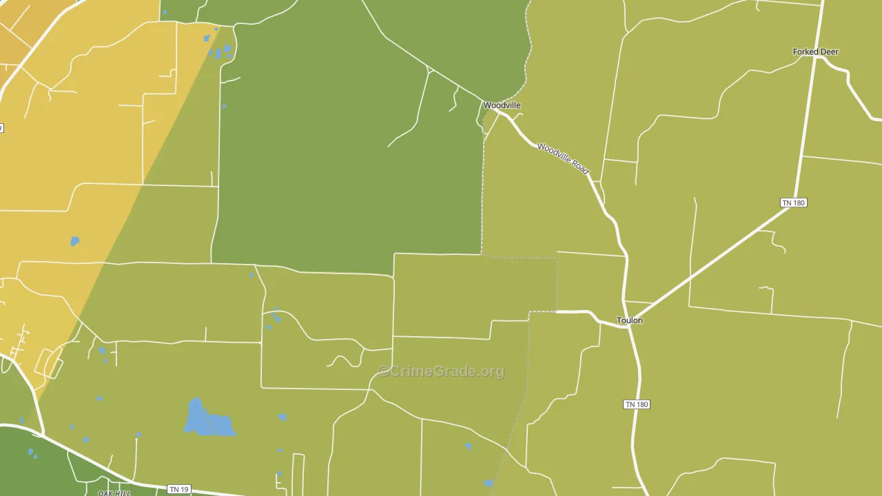 Woodville, TN Map of Vehicle Theft Rates