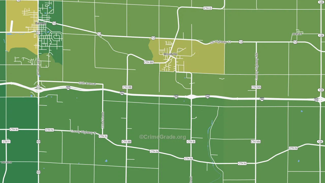 Woodville, WI Map of Vehicle Theft Rates
