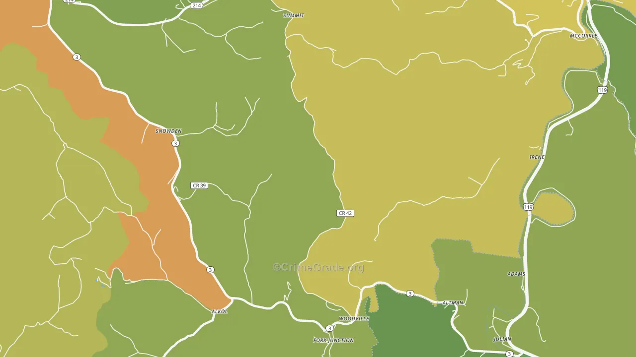 Woodville, WV Map of Vehicle Theft Rates