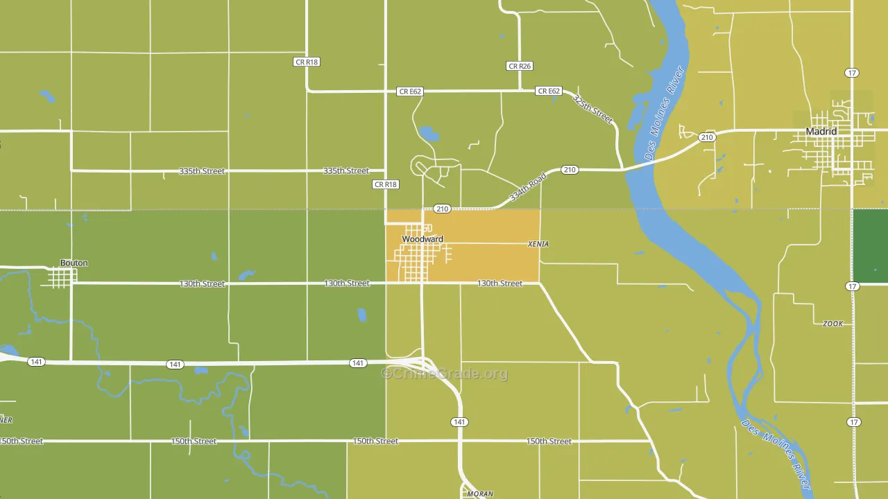 Woodward, IA Map of Vehicle Theft Rates