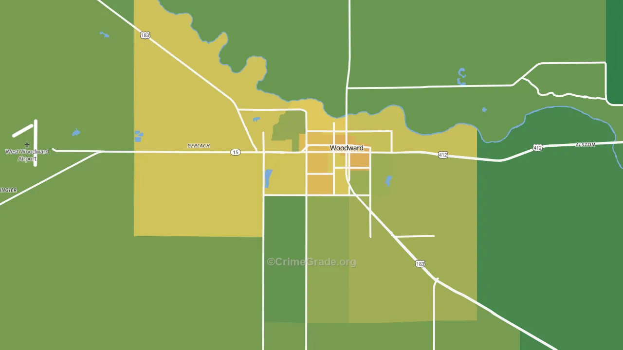 Woodward, OK Map of Vehicle Theft Rates
