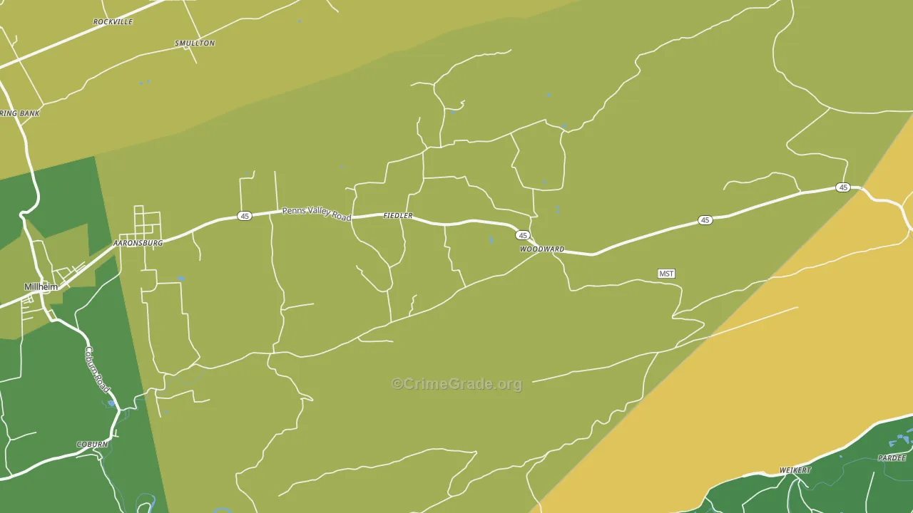 Woodward, PA Map of Vehicle Theft Rates