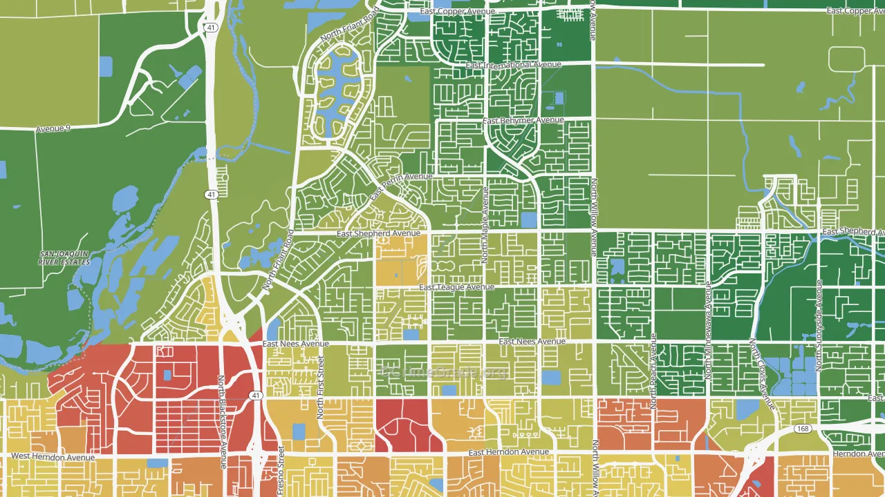 Woodward Park, Fresno, CA Map of Vehicle Theft Rates