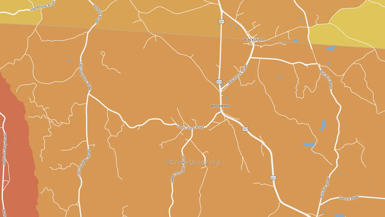 Woodward, SC Map of Vehicle Theft Rates