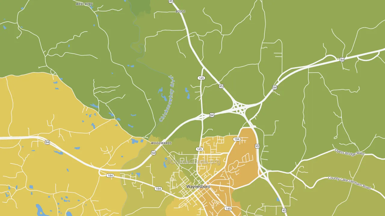Woodwards, MS Map of Vehicle Theft Rates